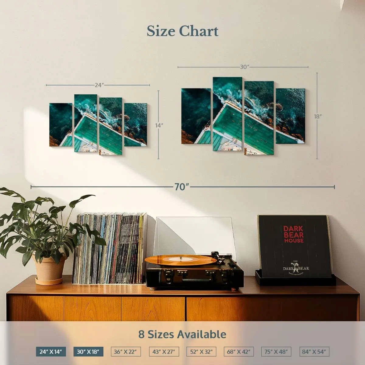 Elephant Stock - Bondi Icebergs Club Wall Art - Horizontal Multi Panel Canvas - 4 Piece Living Room Wall Decor - Photography Beach Multi Piece Wall Art - Black And Teal Decor - 30" x 18"