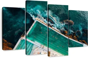 Elephant Stock - Bondi Icebergs Club Wall Art - Horizontal Multi Panel Canvas - 4 Piece Living Room Wall Decor - Photography Beach Multi Piece Wall Art - Black And Teal Decor - 30" x 18"