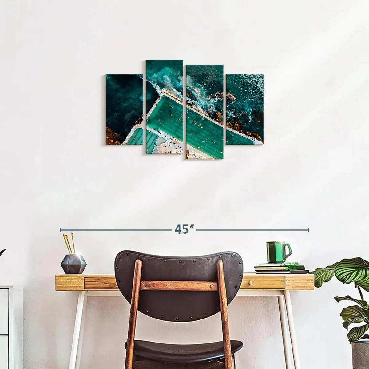 Elephant Stock - Bondi Icebergs Club Wall Art - Horizontal Multi Panel Canvas - 4 Piece Living Room Wall Decor - Photography Beach Multi Piece Wall Art - Black And Teal Decor - 30" x 18"
