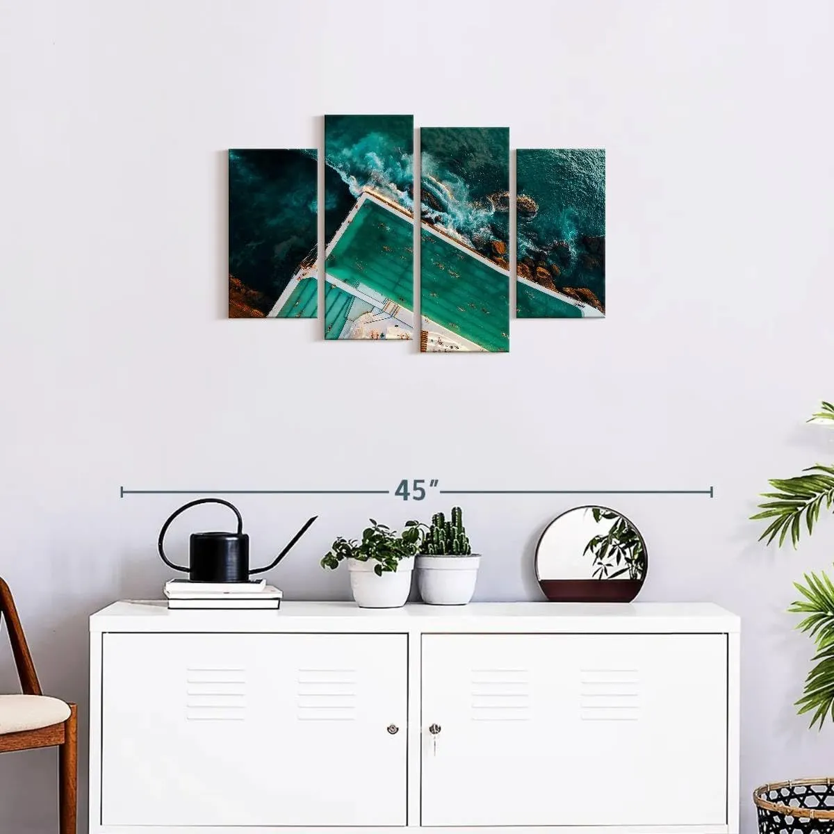 Elephant Stock - Bondi Icebergs Club Wall Art - Horizontal Multi Panel Canvas - 4 Piece Living Room Wall Decor - Photography Beach Multi Piece Wall Art - Black And Teal Decor - 30" x 18"