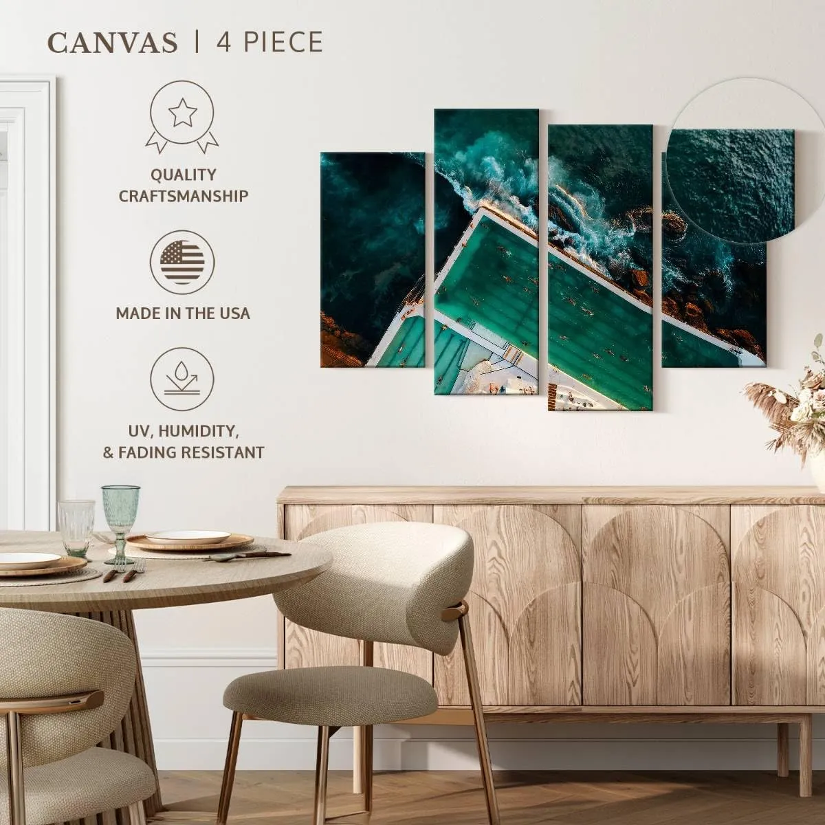Elephant Stock - Bondi Icebergs Club Wall Art - Horizontal Multi Panel Canvas - 4 Piece Living Room Wall Decor - Photography Beach Multi Piece Wall Art - Black And Teal Decor - 30" x 18"