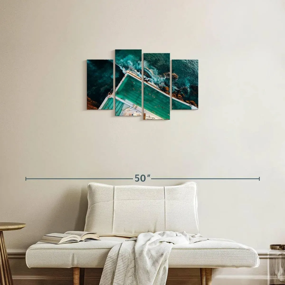 Elephant Stock - Bondi Icebergs Club Wall Art - Horizontal Multi Panel Canvas - 4 Piece Living Room Wall Decor - Photography Beach Multi Piece Wall Art - Black And Teal Decor - 30" x 18"
