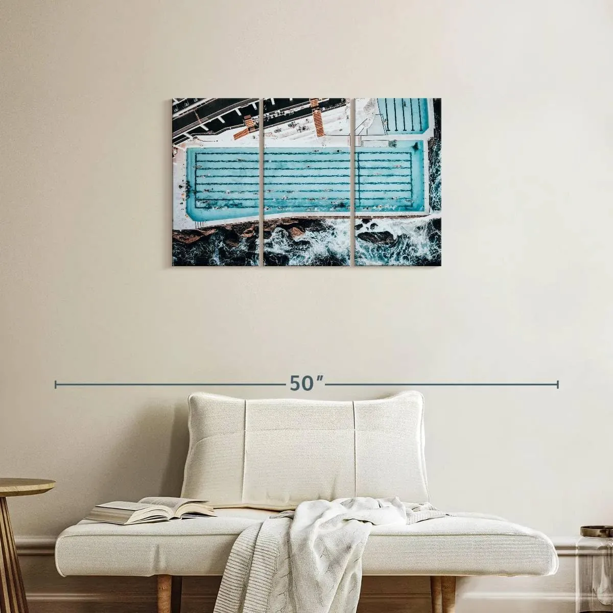 Elephant Stock - Bondi Icebergs Swimming Pool Wall Art - Horizontal Multi Panel Canvas - 3 Piece Living Room Wall Decor - Photography Beach Multi Piece Wall Art - Blue And Black Decor - 33" x 20"
