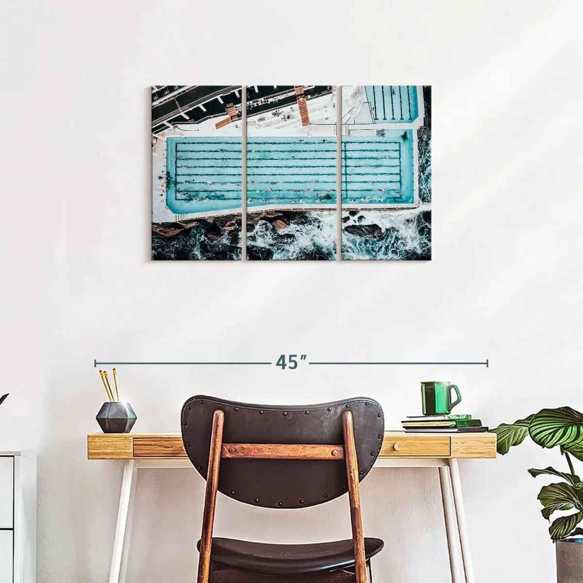 Elephant Stock - Bondi Icebergs Swimming Pool Wall Art - Horizontal Multi Panel Canvas - 3 Piece Living Room Wall Decor - Photography Beach Multi Piece Wall Art - Blue And Black Decor - 33" x 20"