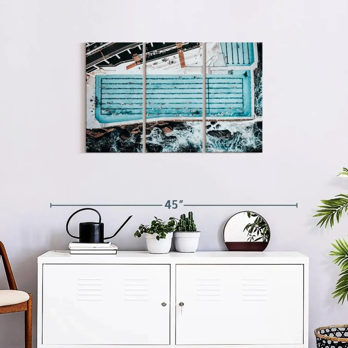 Elephant Stock - Bondi Icebergs Swimming Pool Wall Art - Horizontal Multi Panel Canvas - 3 Piece Living Room Wall Decor - Photography Beach Multi Piece Wall Art - Blue And Black Decor - 33" x 20"