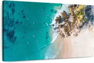 Elephant Stock - Coastal Noosa Byron Wall Art - Horizontal Canvas Wall Art - Living Room Wall Decor - Photography Beach Canvas Art - Teal And Gray Decor - 48" x 32"
