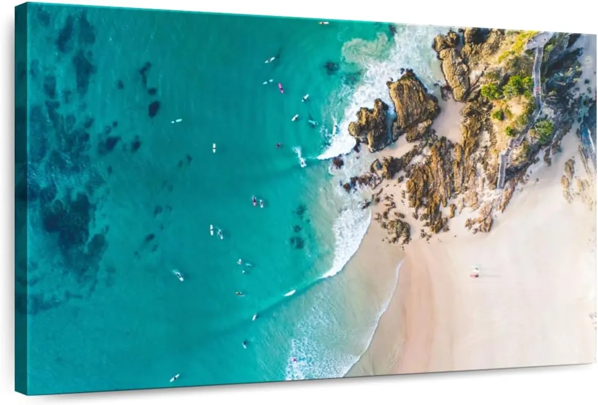 Elephant Stock - Coastal Noosa Byron Wall Art - Horizontal Canvas Wall Art - Living Room Wall Decor - Photography Beach Canvas Art - Teal And Gray Decor - 48" x 32"