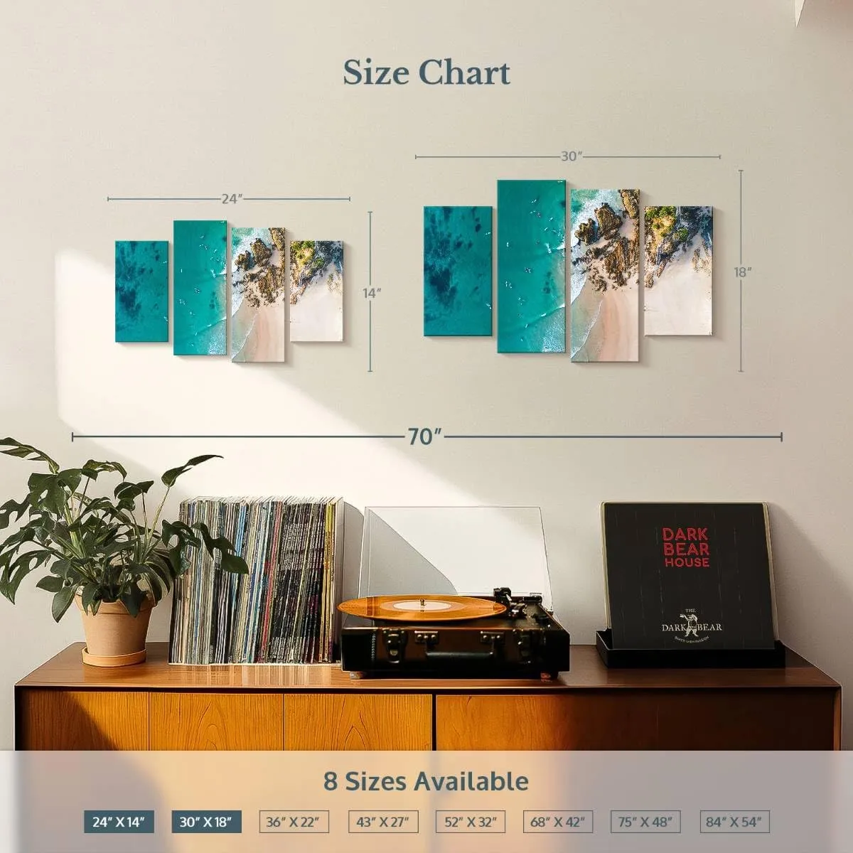 Elephant Stock - Coastal Noosa Byron Wall Art - Horizontal Multi Panel Canvas - 4 Piece Living Room Wall Decor - Photography Beach Multi Piece Wall Art - Teal And Gray Decor - 30" x 18"