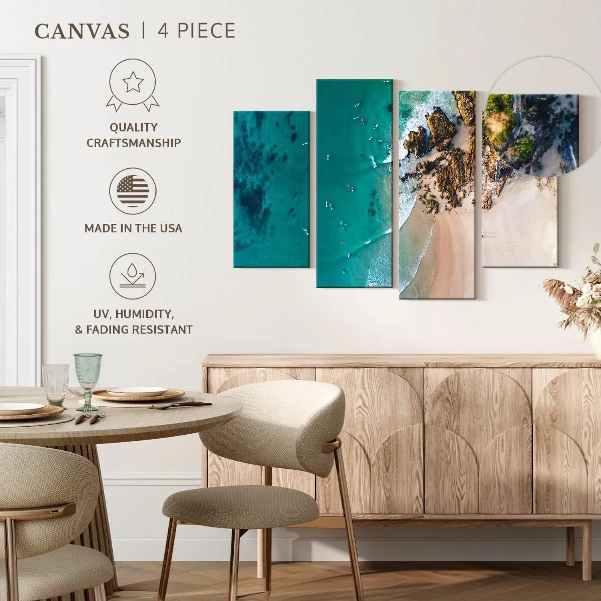 Elephant Stock - Coastal Noosa Byron Wall Art - Horizontal Multi Panel Canvas - 4 Piece Living Room Wall Decor - Photography Beach Multi Piece Wall Art - Teal And Gray Decor - 30" x 18"