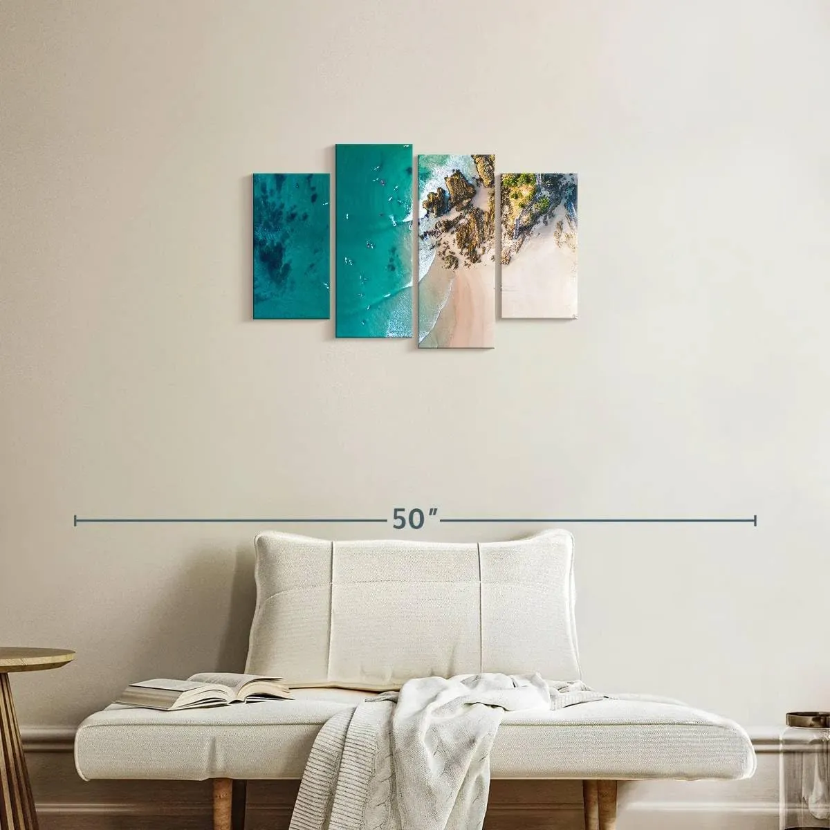 Elephant Stock - Coastal Noosa Byron Wall Art - Horizontal Multi Panel Canvas - 4 Piece Living Room Wall Decor - Photography Beach Multi Piece Wall Art - Teal And Gray Decor - 30" x 18"