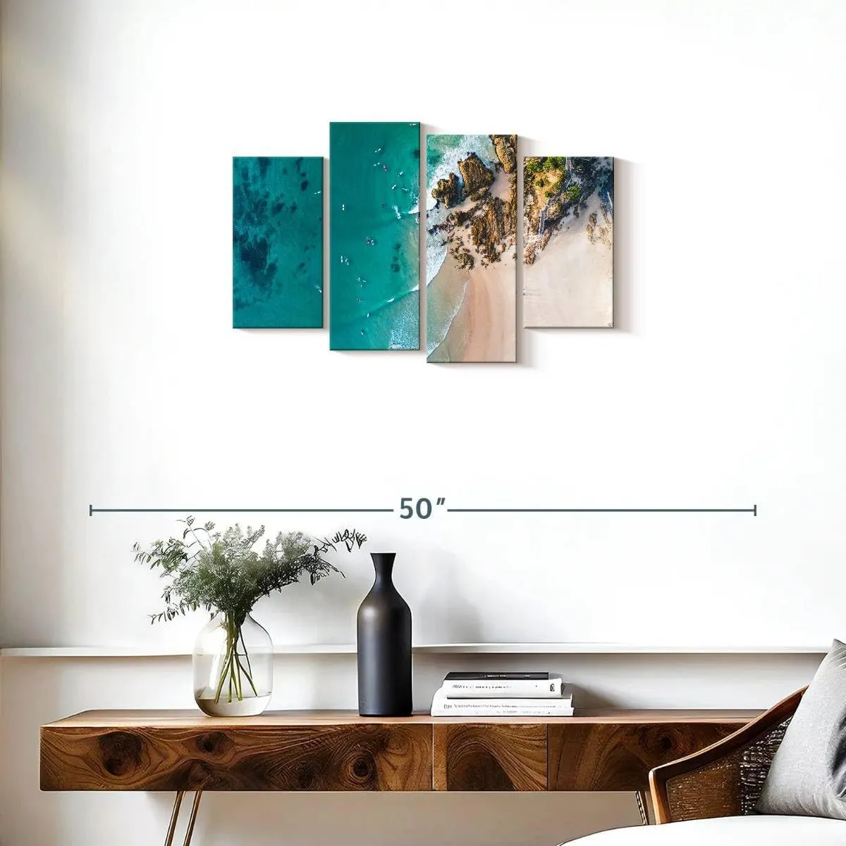 Elephant Stock - Coastal Noosa Byron Wall Art - Horizontal Multi Panel Canvas - 4 Piece Living Room Wall Decor - Photography Beach Multi Piece Wall Art - Teal And Gray Decor - 30" x 18"