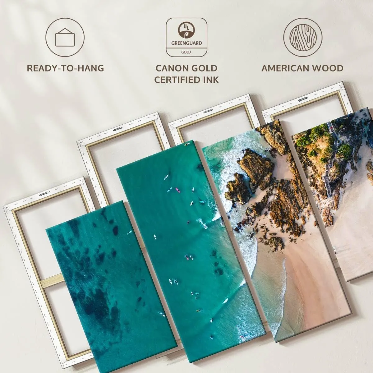 Elephant Stock - Coastal Noosa Byron Wall Art - Horizontal Multi Panel Canvas - 4 Piece Living Room Wall Decor - Photography Beach Multi Piece Wall Art - Teal And Gray Decor - 30" x 18"