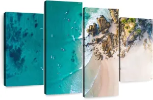 Elephant Stock - Coastal Noosa Byron Wall Art - Horizontal Multi Panel Canvas - 4 Piece Living Room Wall Decor - Photography Beach Multi Piece Wall Art - Teal And Gray Decor - 84" x 54"