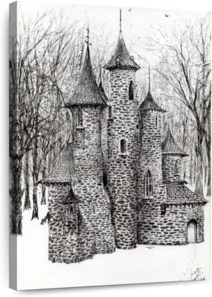 Elephant Stock - Gatehouse Of The Castle In Forest Of Findhorn Wall Art - Vertical Canvas Wall Art - Living Room Wall Decor - Drawing Castles Canvas Art - White And Gray Decor by Vincent Alexander Booth - 20" x 30"