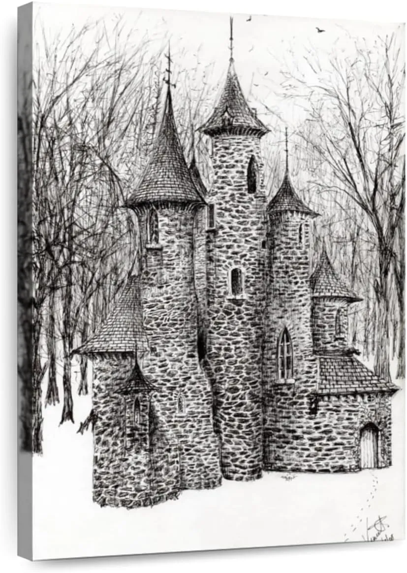 Elephant Stock - Gatehouse Of The Castle In Forest Of Findhorn Wall Art - Vertical Canvas Wall Art - Living Room Wall Decor - Drawing Castles Canvas Art - White And Gray Decor by Vincent Alexander Booth - 20" x 30"