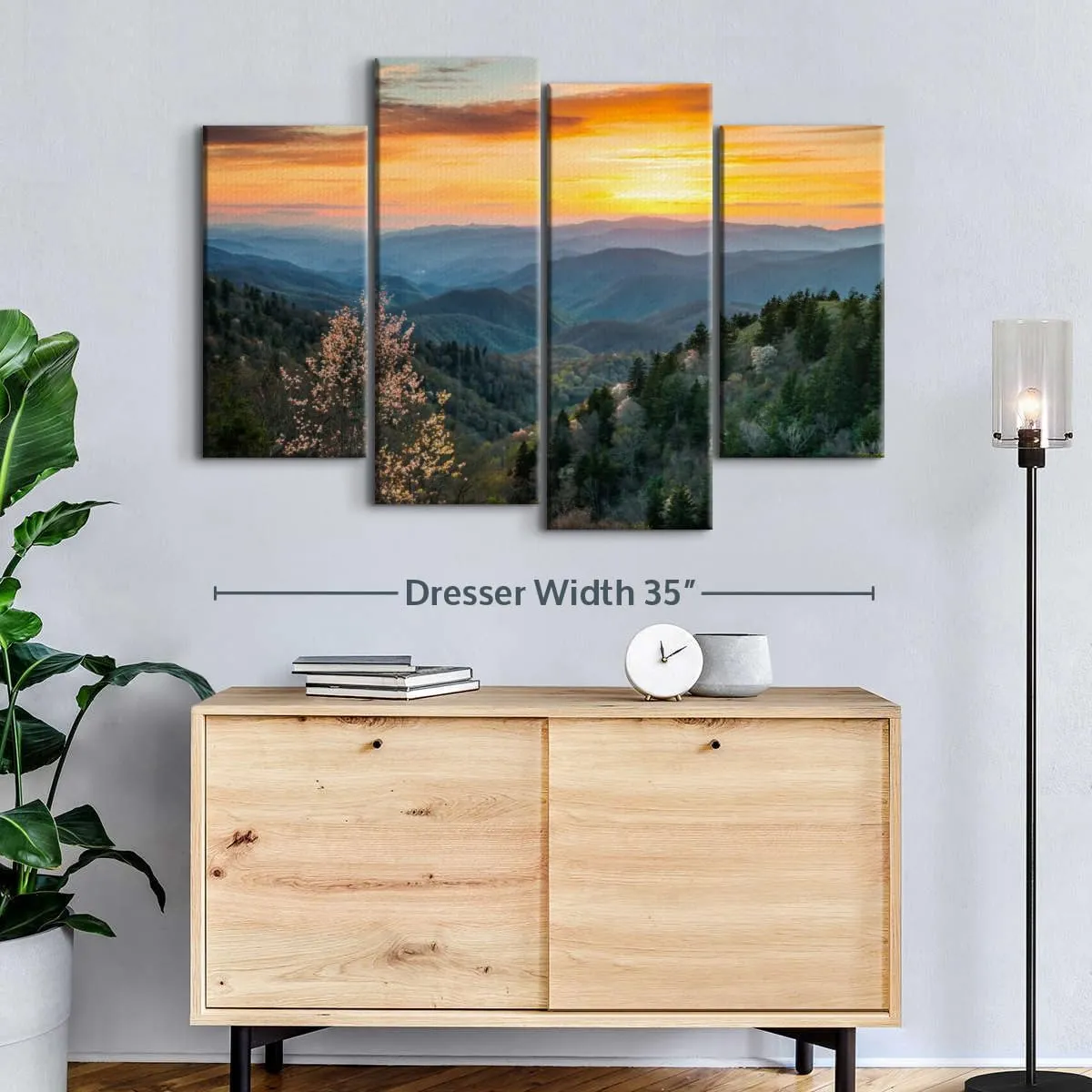 Elephant Stock Great Smoky Mountains Sunrise Multi Piece Canvas - 4 Panel Wall Art - Mountains Wall Decor for Nature Lovers - Majestic Photography - 36" X 22
