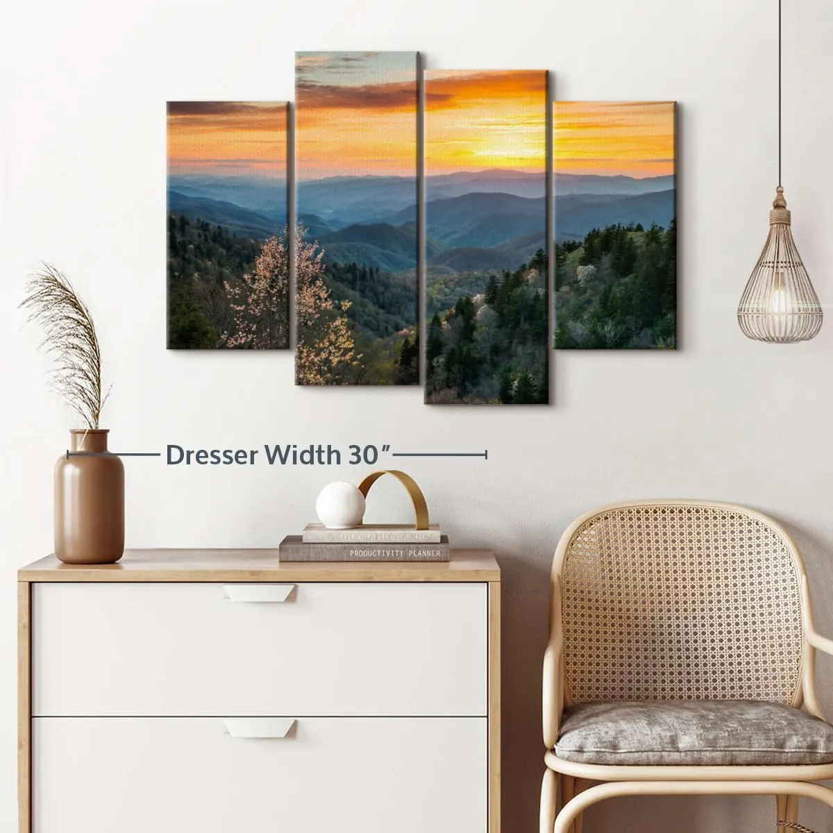 Elephant Stock Great Smoky Mountains Sunrise Multi Piece Canvas - 4 Panel Wall Art - Mountains Wall Decor for Nature Lovers - Majestic Photography - 36" X 22
