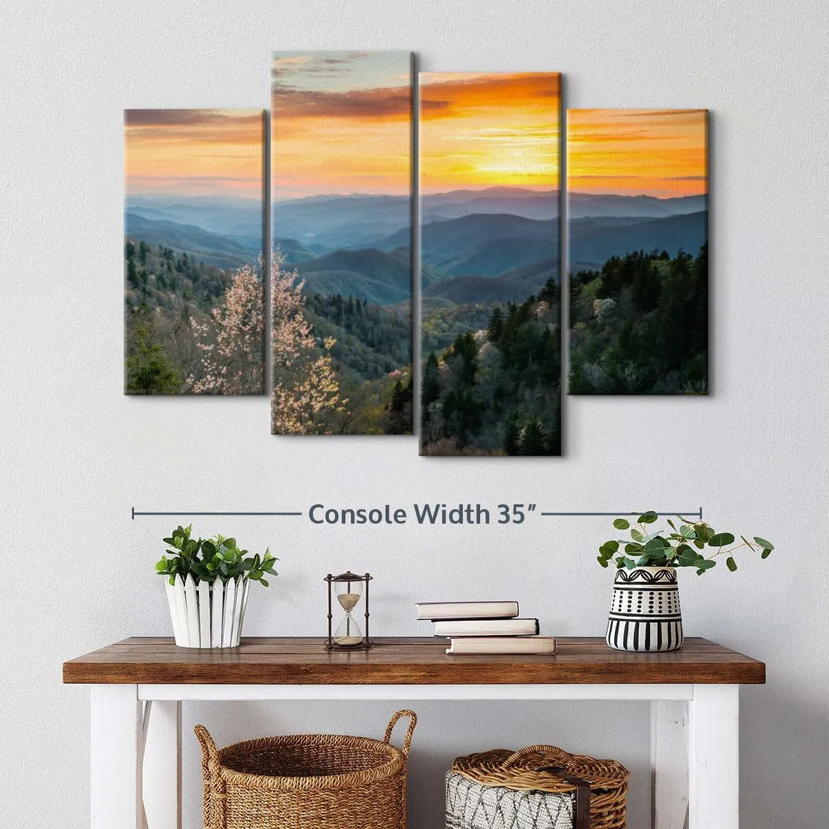 Elephant Stock Great Smoky Mountains Sunrise Multi Piece Canvas - 4 Panel Wall Art - Mountains Wall Decor for Nature Lovers - Majestic Photography - 36" X 22
