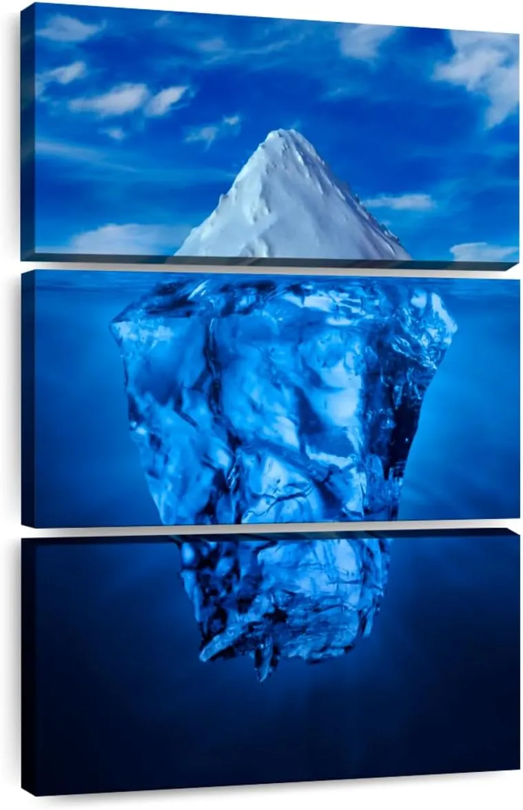 Elephant Stock - Iceberg Water Line Wall Art - Vertical Multi Panel Canvas - 3 Piece Living Room Wall Decor - Photography Nature Multi Piece Wall Art - Blue And Decor - 20" x 32"
