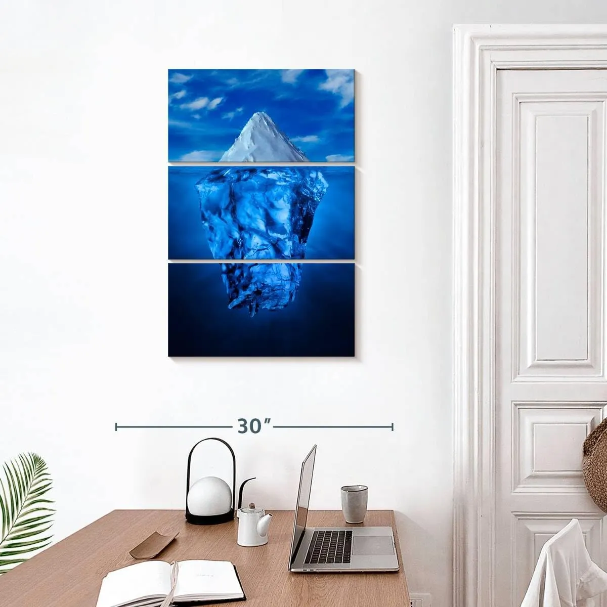 Elephant Stock - Iceberg Water Line Wall Art - Vertical Multi Panel Canvas - 3 Piece Living Room Wall Decor - Photography Nature Multi Piece Wall Art - Blue And Decor - 20" x 32"