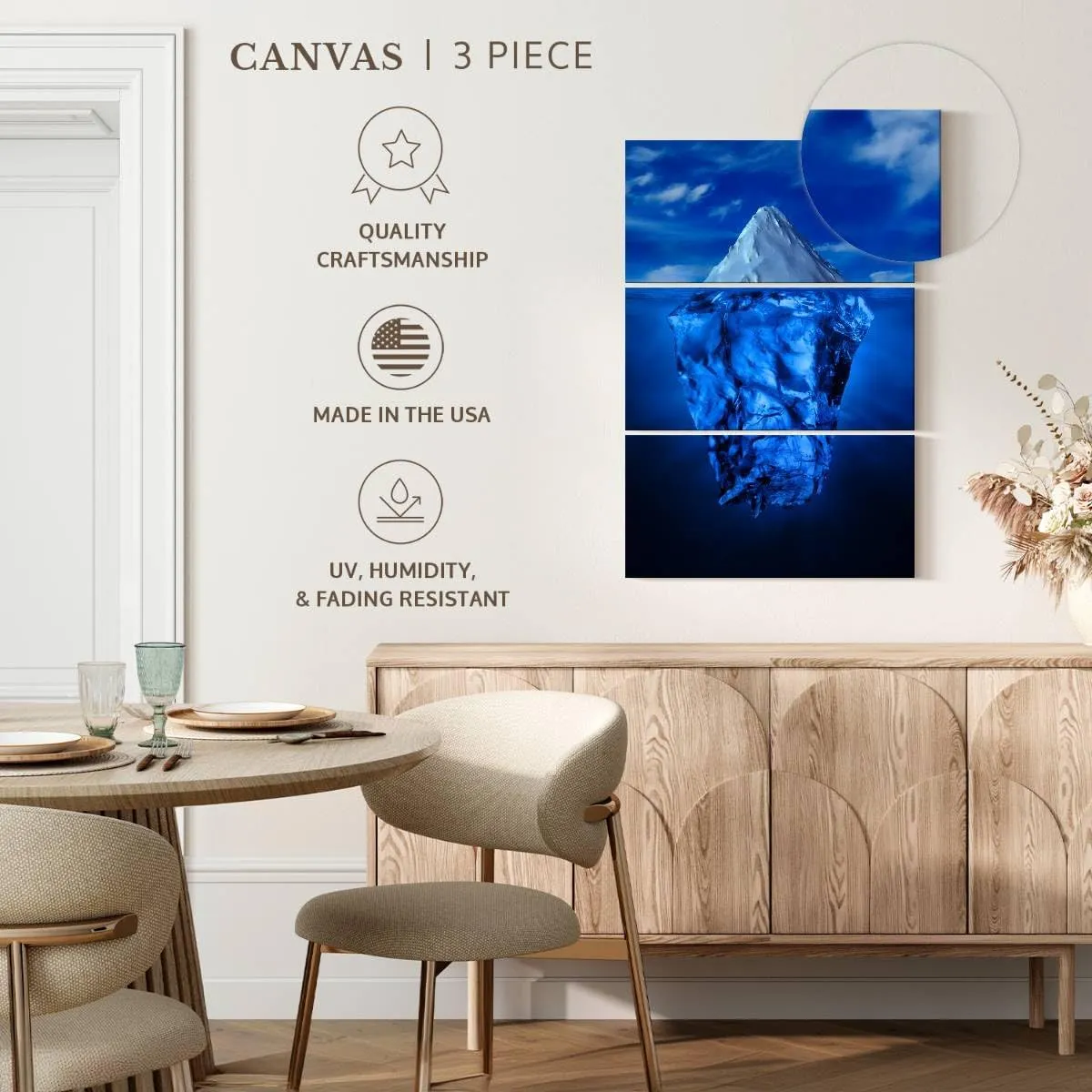 Elephant Stock - Iceberg Water Line Wall Art - Vertical Multi Panel Canvas - 3 Piece Living Room Wall Decor - Photography Nature Multi Piece Wall Art - Blue And Decor - 20" x 32"