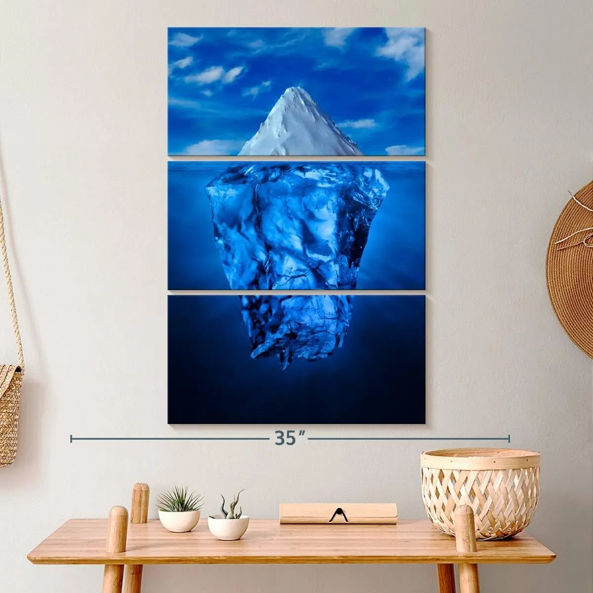 Elephant Stock - Iceberg Water Line Wall Art - Vertical Multi Panel Canvas - 3 Piece Living Room Wall Decor - Photography Nature Multi Piece Wall Art - Blue And Decor - 20" x 32"