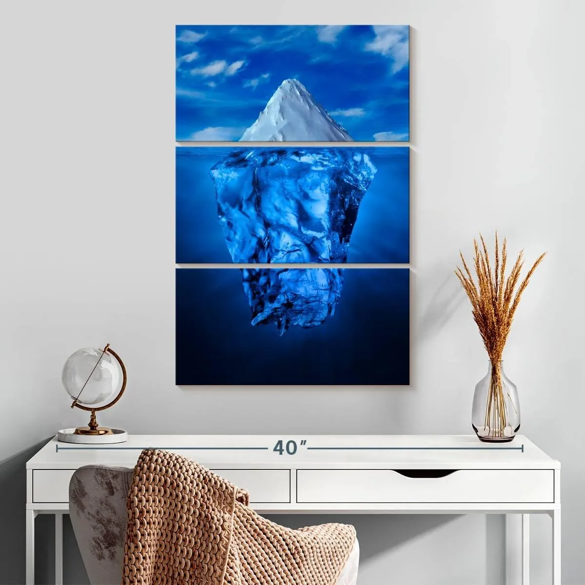 Elephant Stock - Iceberg Water Line Wall Art - Vertical Multi Panel Canvas - 3 Piece Living Room Wall Decor - Photography Nature Multi Piece Wall Art - Blue And Decor - 20" x 32"