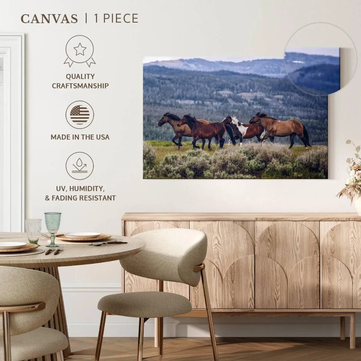 Elephant Stock - Mountain Horses Wall Art - Horizontal Canvas Wall Art - Living Room Wall Decor - Photography Animal Canvas Art - Blue And Beige Decor - 30" x 20"