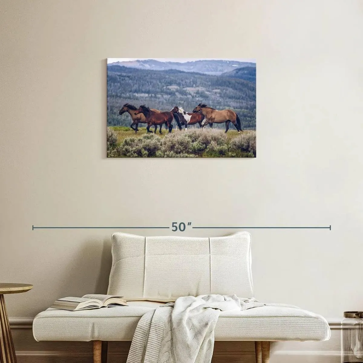 Elephant Stock - Mountain Horses Wall Art - Horizontal Canvas Wall Art - Living Room Wall Decor - Photography Animal Canvas Art - Blue And Beige Decor - 30" x 20"