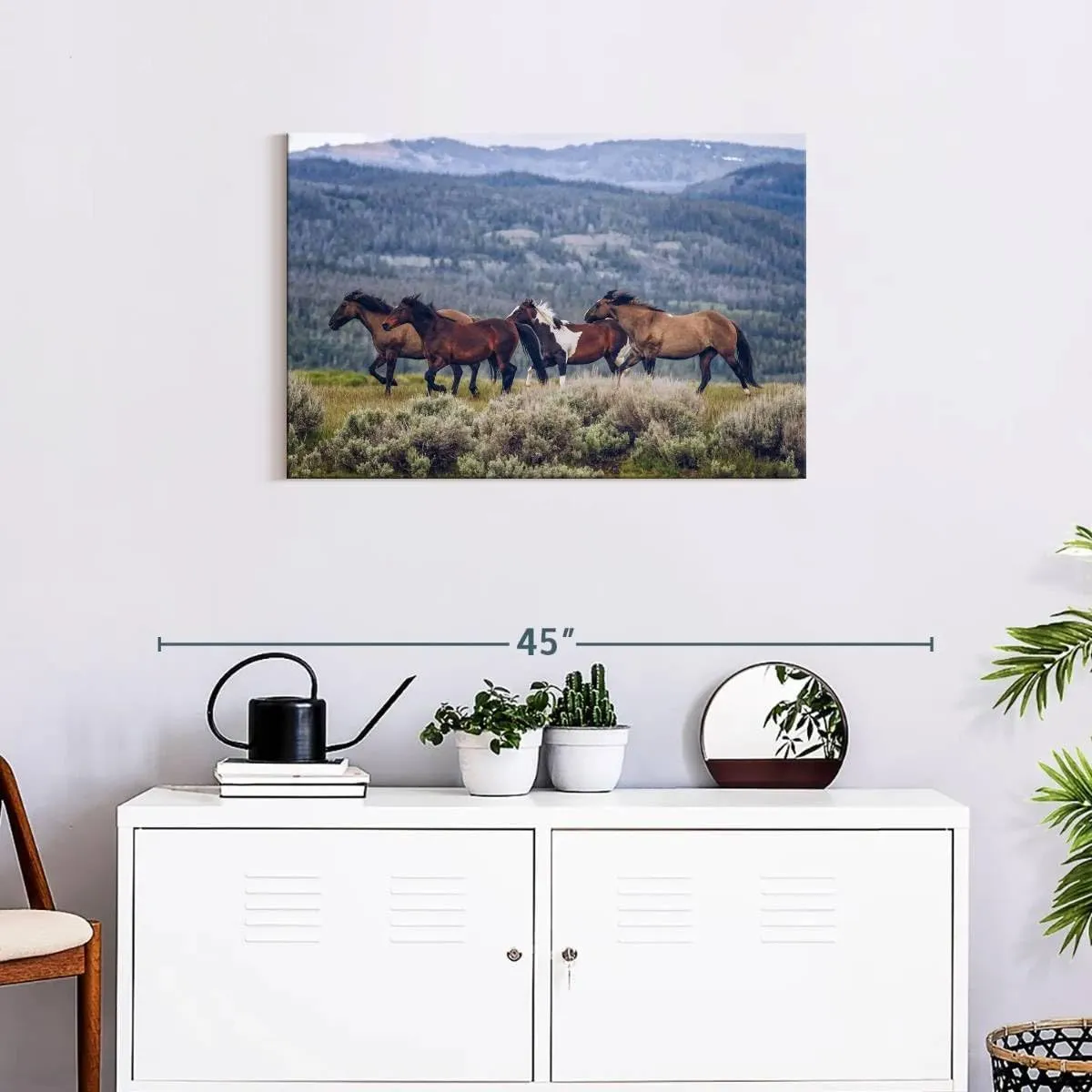 Elephant Stock - Mountain Horses Wall Art - Horizontal Canvas Wall Art - Living Room Wall Decor - Photography Animal Canvas Art - Blue And Beige Decor - 30" x 20"