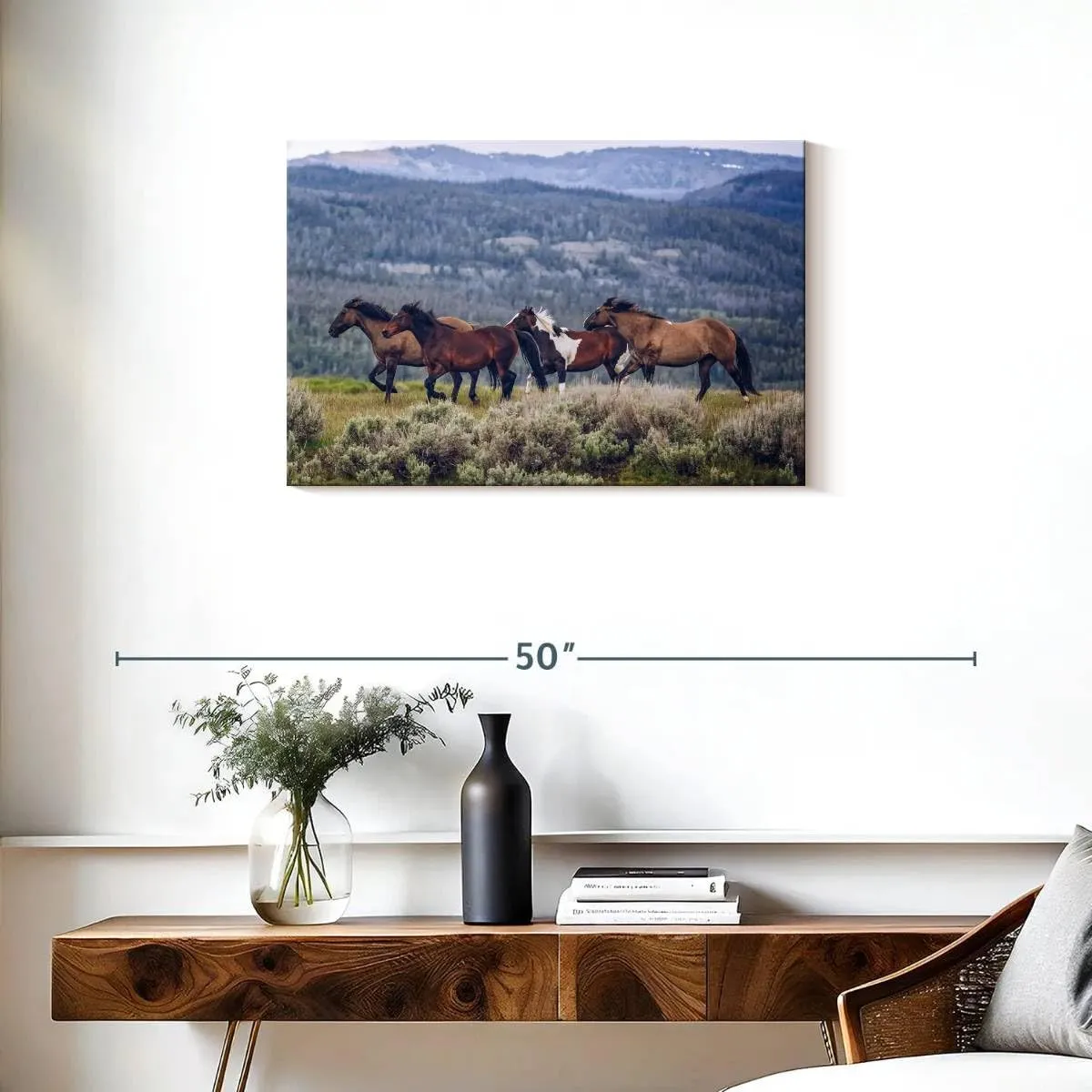 Elephant Stock - Mountain Horses Wall Art - Horizontal Canvas Wall Art - Living Room Wall Decor - Photography Animal Canvas Art - Blue And Beige Decor - 30" x 20"