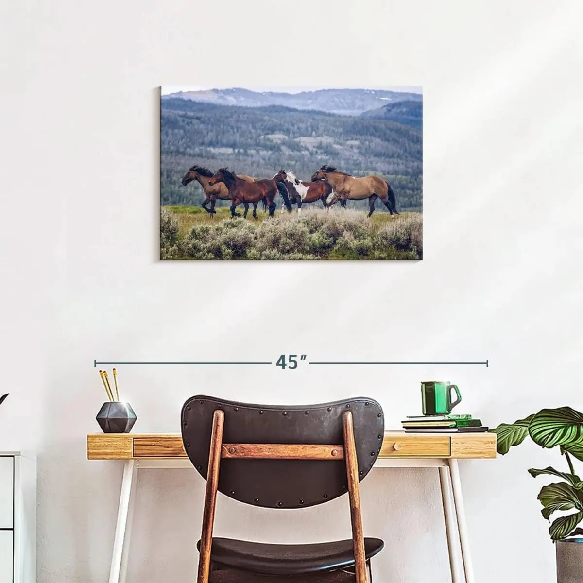 Elephant Stock - Mountain Horses Wall Art - Horizontal Canvas Wall Art - Living Room Wall Decor - Photography Animal Canvas Art - Blue And Beige Decor - 30" x 20"