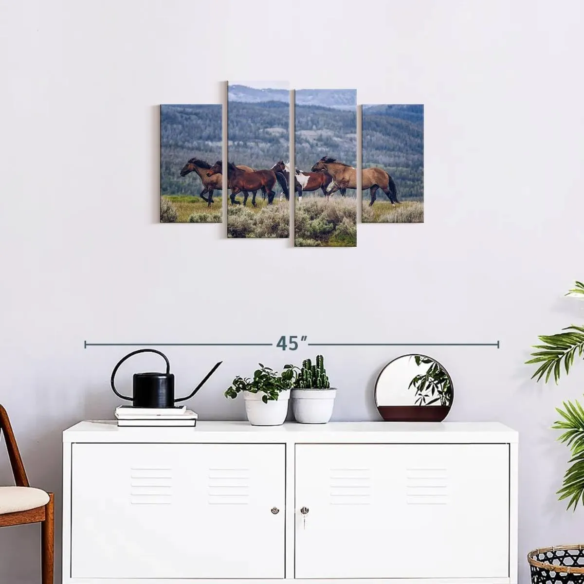 Elephant Stock - Mountain Horses Wall Art - Horizontal Multi Panel Canvas - 4 Piece Living Room Wall Decor - Photography Animal Multi Piece Wall Art - Blue And Beige Decor - 30" x 18"