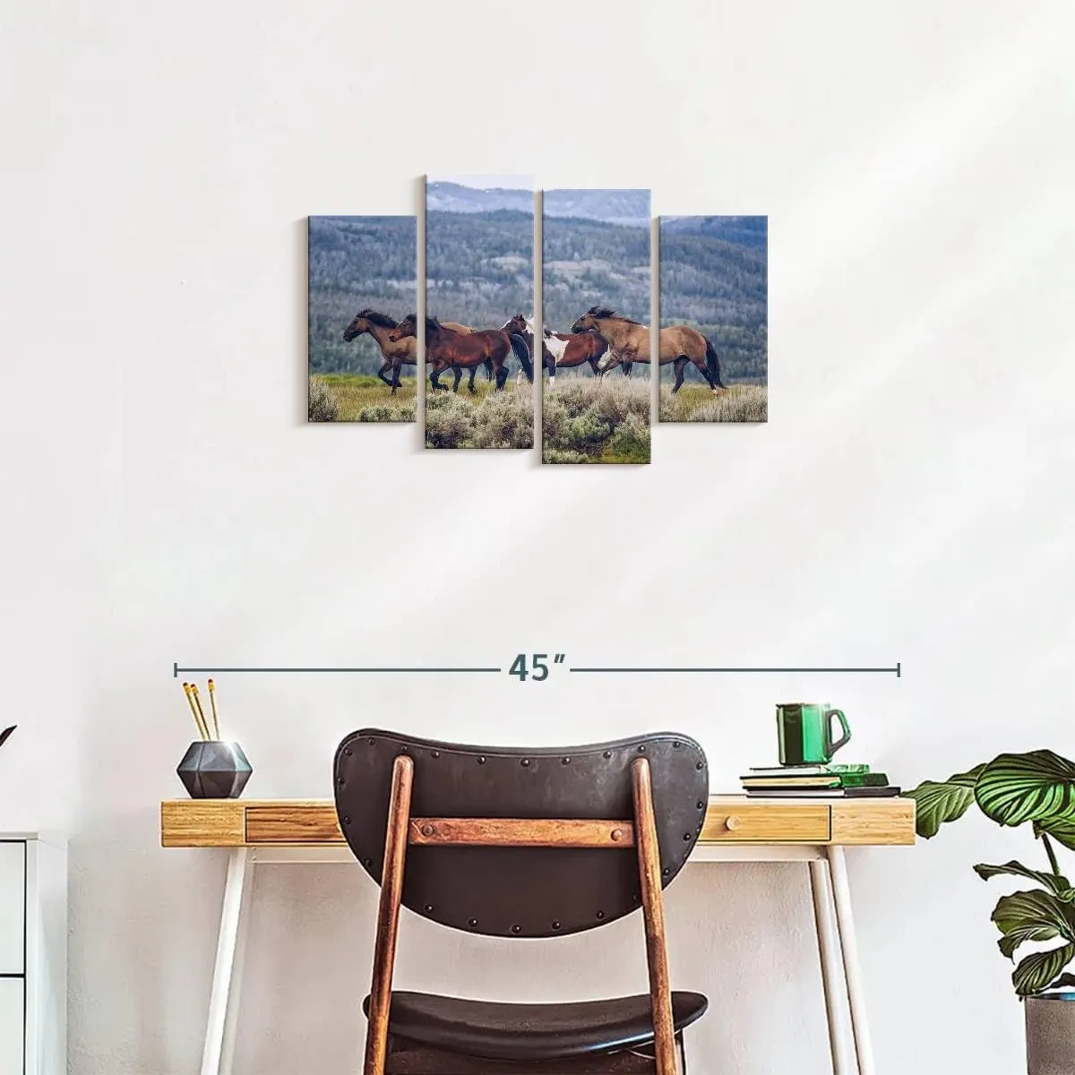 Elephant Stock - Mountain Horses Wall Art - Horizontal Multi Panel Canvas - 4 Piece Living Room Wall Decor - Photography Animal Multi Piece Wall Art - Blue And Beige Decor - 30" x 18"
