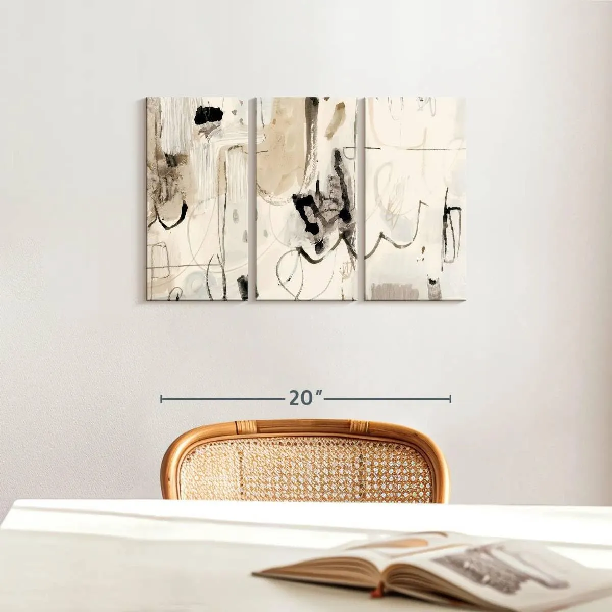 Elephant Stock - Net Neutral II Wall Art - Horizontal Multi Panel Canvas - 3 Piece Living Room Wall Decor - Painting Strokes And Lines Multi Piece Wall Art - Beige And Black Decor by Victoria Barnes - 23" x 14"