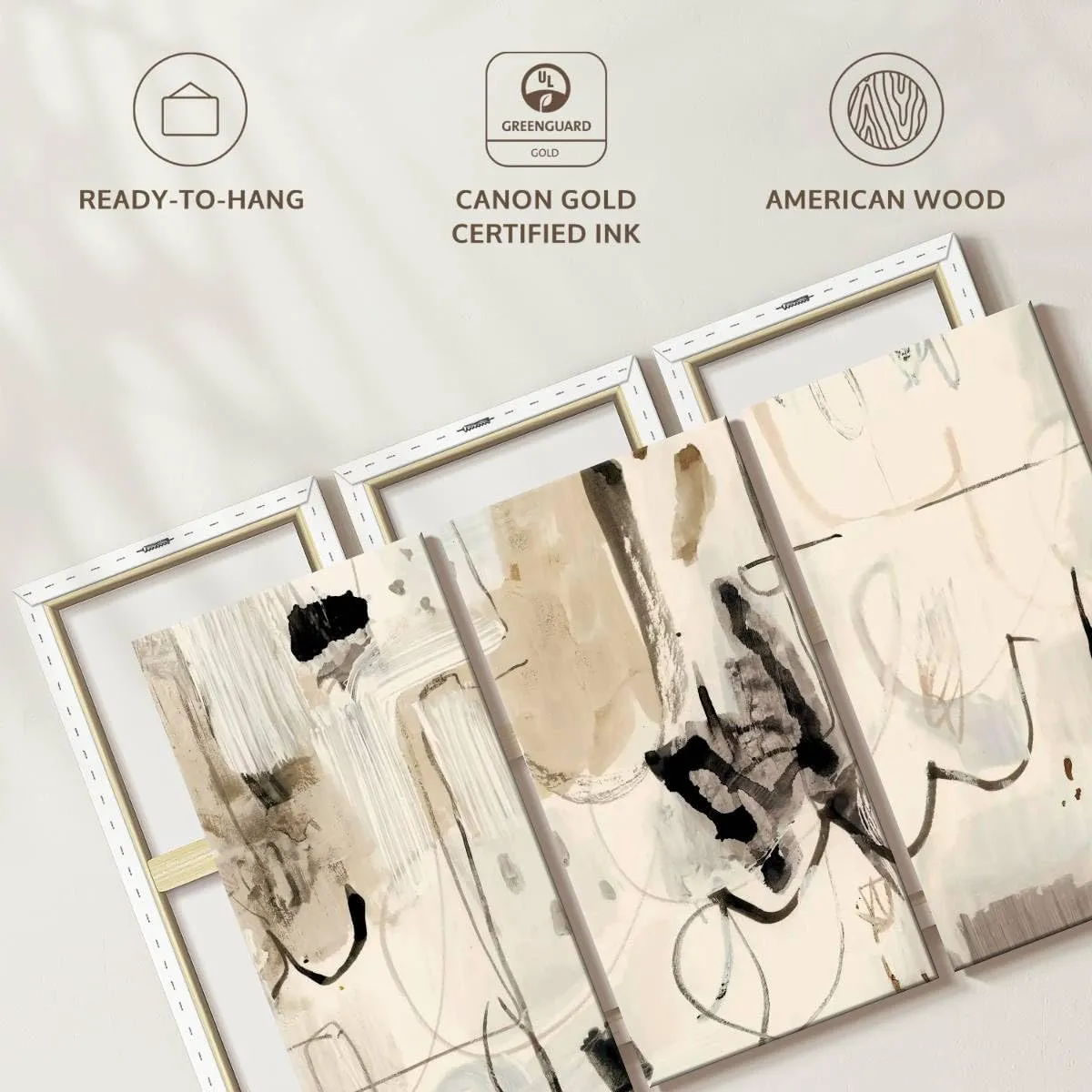 Elephant Stock - Net Neutral II Wall Art - Horizontal Multi Panel Canvas - 3 Piece Living Room Wall Decor - Painting Strokes And Lines Multi Piece Wall Art - Beige And Black Decor by Victoria Barnes - 23" x 14"