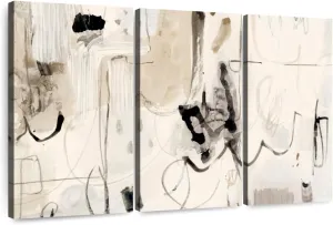 Elephant Stock - Net Neutral II Wall Art - Horizontal Multi Panel Canvas - 3 Piece Living Room Wall Decor - Painting Strokes And Lines Multi Piece Wall Art - Beige And Black Decor by Victoria Barnes - 23" x 14"