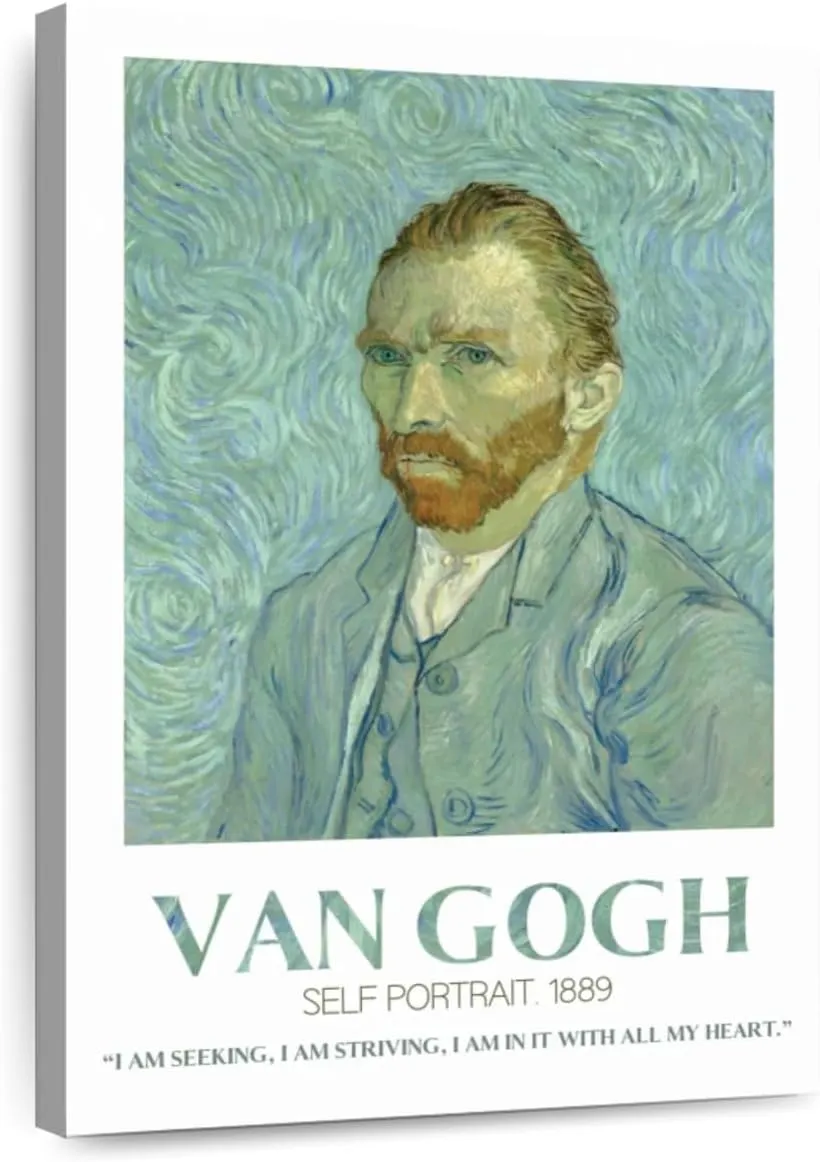 Elephant Stock - Self Portrait Van Gogh Exhibition Poster Wall Art - Vertical Canvas Wall Art - Living Room Wall Decor - Painting Artists Canvas Art - White And Beige Decor by Vincent Van Gogh - 26" x 39"