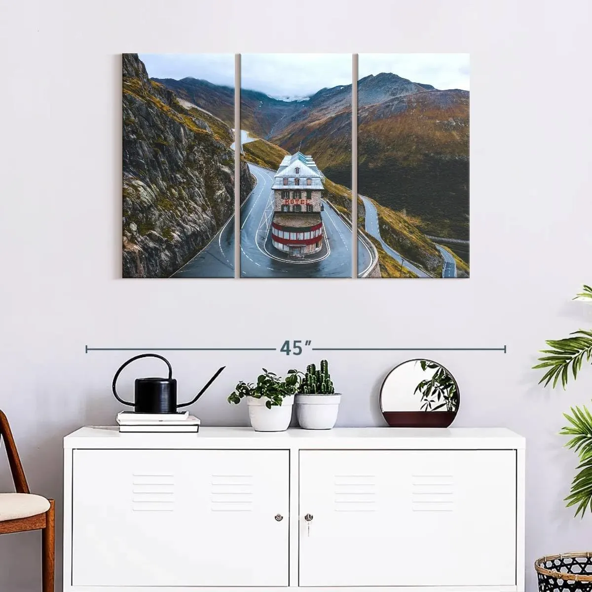 Elephant Stock - Swiss Belvedere Hotel Wall Art - Horizontal Multi Panel Canvas - 3 Piece Living Room Wall Decor - Photography Architecture Multi Piece Wall Art - Green And Gray Decor - 38" x 24"