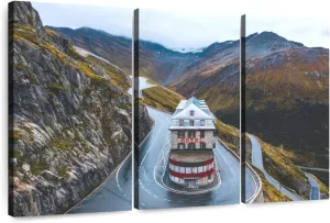 Elephant Stock - Swiss Belvedere Hotel Wall Art - Horizontal Multi Panel Canvas - 3 Piece Living Room Wall Decor - Photography Architecture Multi Piece Wall Art - Green And Gray Decor - 38" x 24"