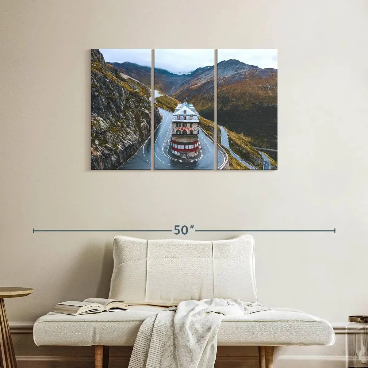 Elephant Stock - Swiss Belvedere Hotel Wall Art - Horizontal Multi Panel Canvas - 3 Piece Living Room Wall Decor - Photography Architecture Multi Piece Wall Art - Green And Gray Decor - 38" x 24"