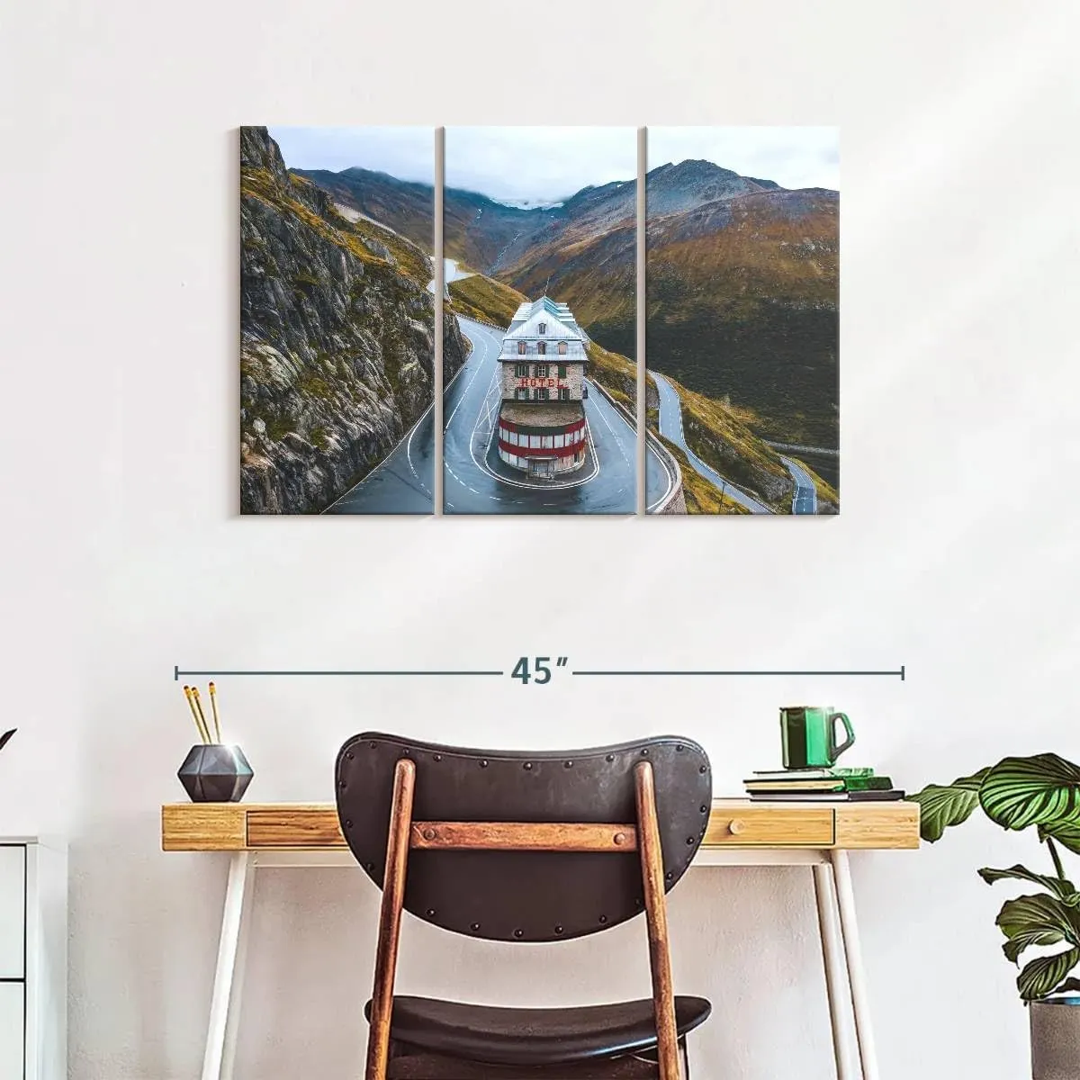 Elephant Stock - Swiss Belvedere Hotel Wall Art - Horizontal Multi Panel Canvas - 3 Piece Living Room Wall Decor - Photography Architecture Multi Piece Wall Art - Green And Gray Decor - 38" x 24"