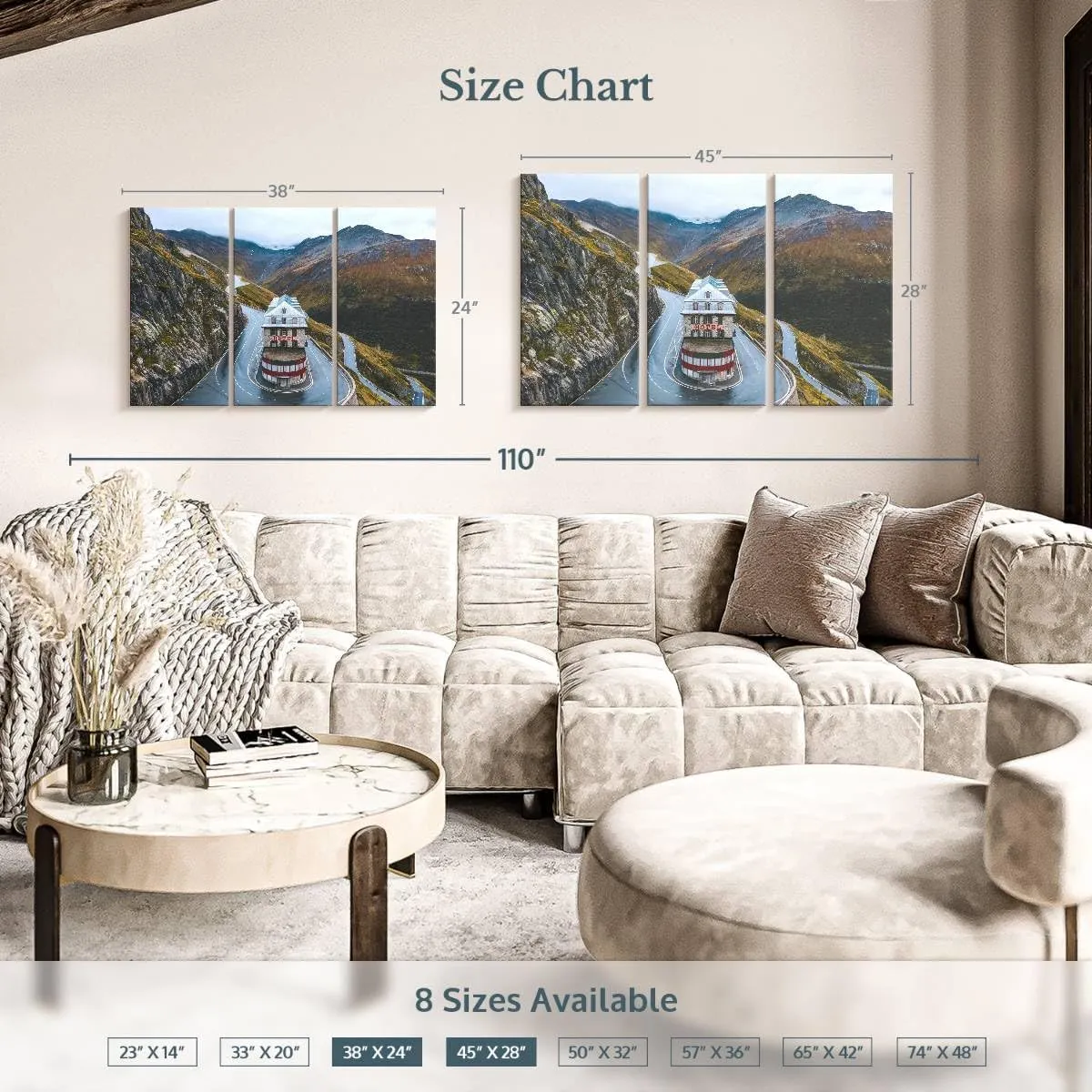 Elephant Stock - Swiss Belvedere Hotel Wall Art - Horizontal Multi Panel Canvas - 3 Piece Living Room Wall Decor - Photography Architecture Multi Piece Wall Art - Green And Gray Decor - 38" x 24"