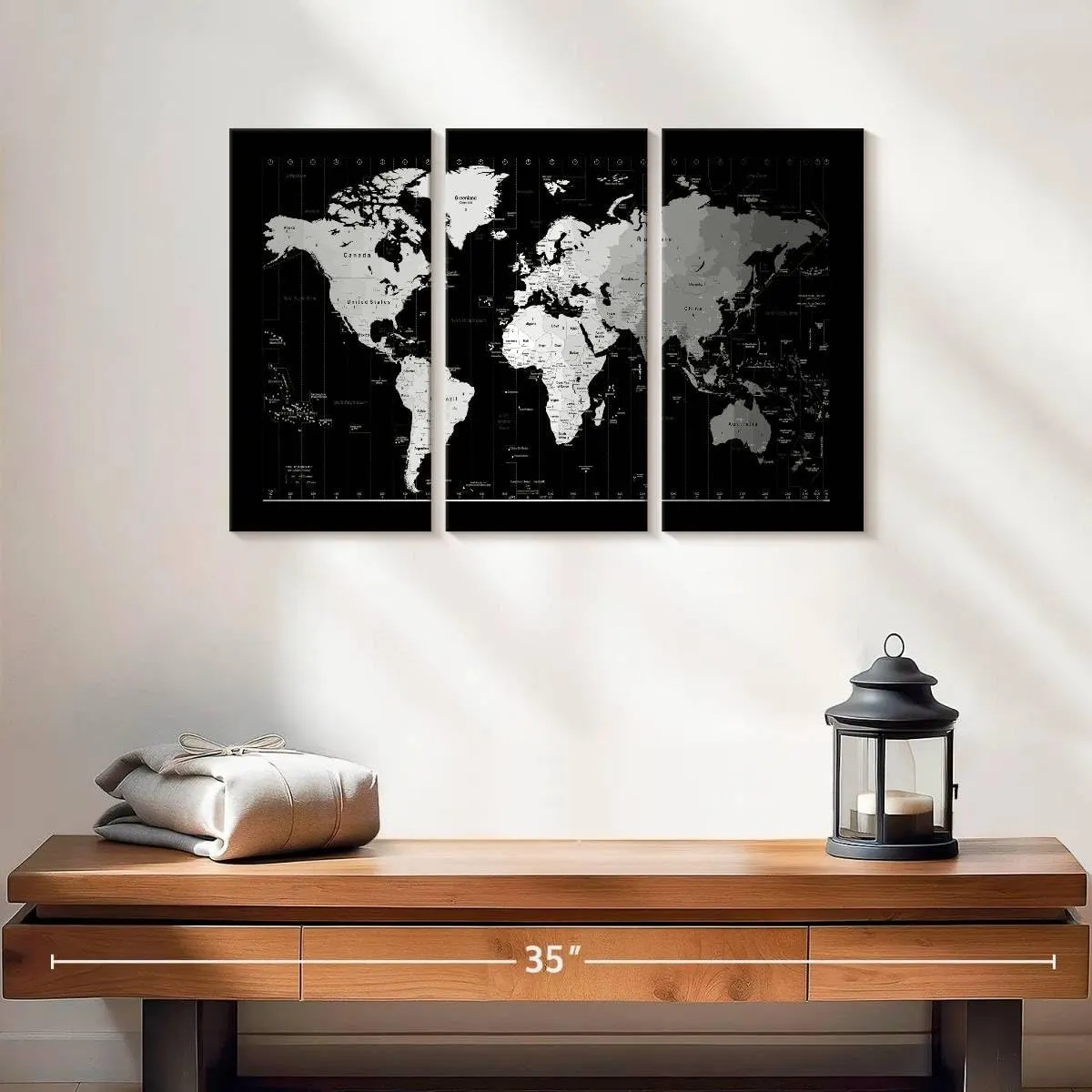 Elephant Stock - Time Zone World Map II Wall Art - Horizontal Multi Panel Canvas - 3 Piece Living Room Wall Decor - Digital Art World Map Multi Piece Wall Art - White And Gray Decor by Michael Tompsett - 23" x 14"