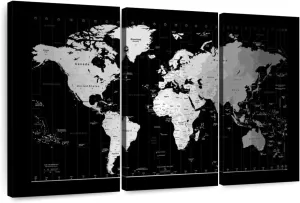 Elephant Stock - Time Zone World Map II Wall Art - Horizontal Multi Panel Canvas - 3 Piece Living Room Wall Decor - Digital Art World Map Multi Piece Wall Art - White And Gray Decor by Michael Tompsett - 23" x 14"