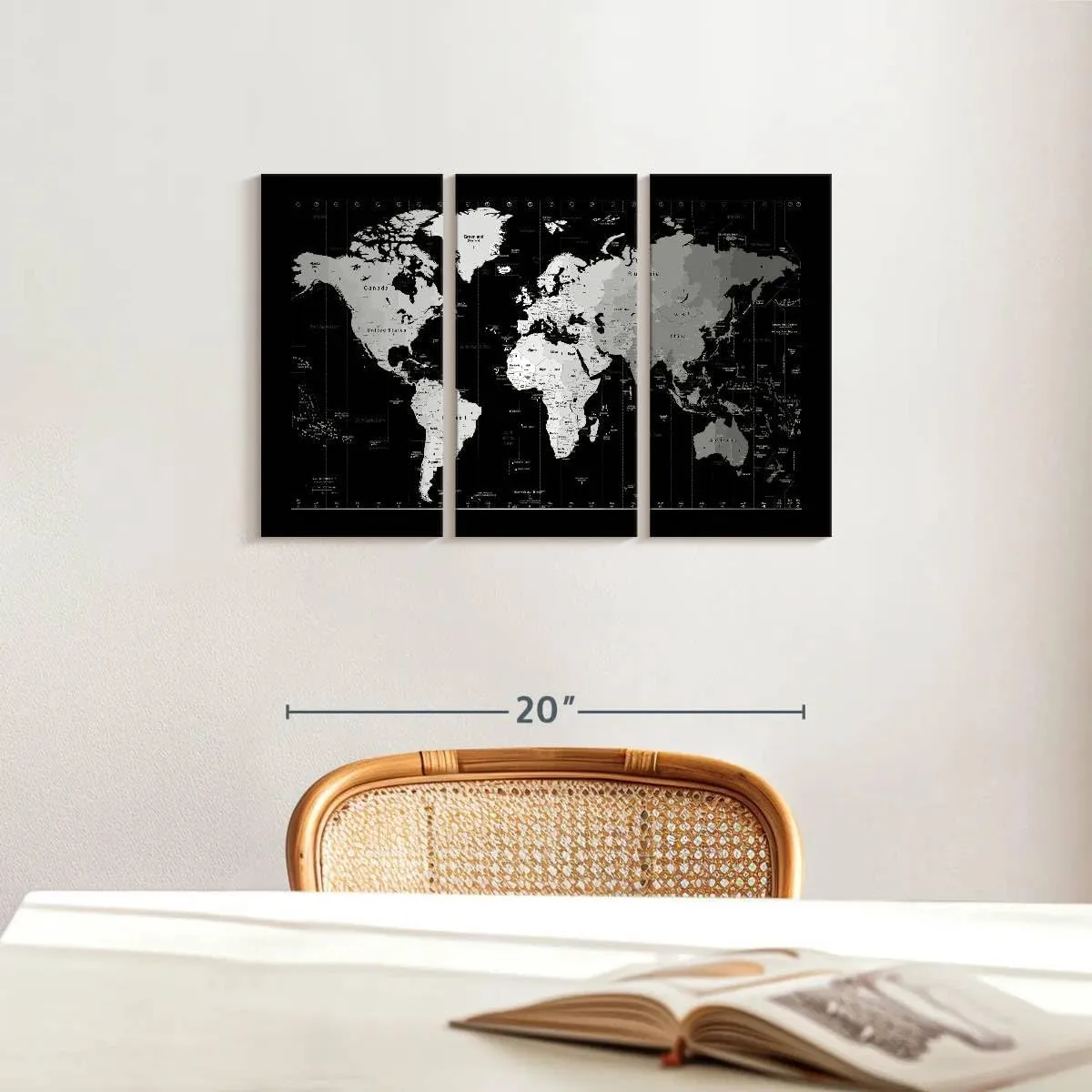 Elephant Stock - Time Zone World Map II Wall Art - Horizontal Multi Panel Canvas - 3 Piece Living Room Wall Decor - Digital Art World Map Multi Piece Wall Art - White And Gray Decor by Michael Tompsett - 23" x 14"
