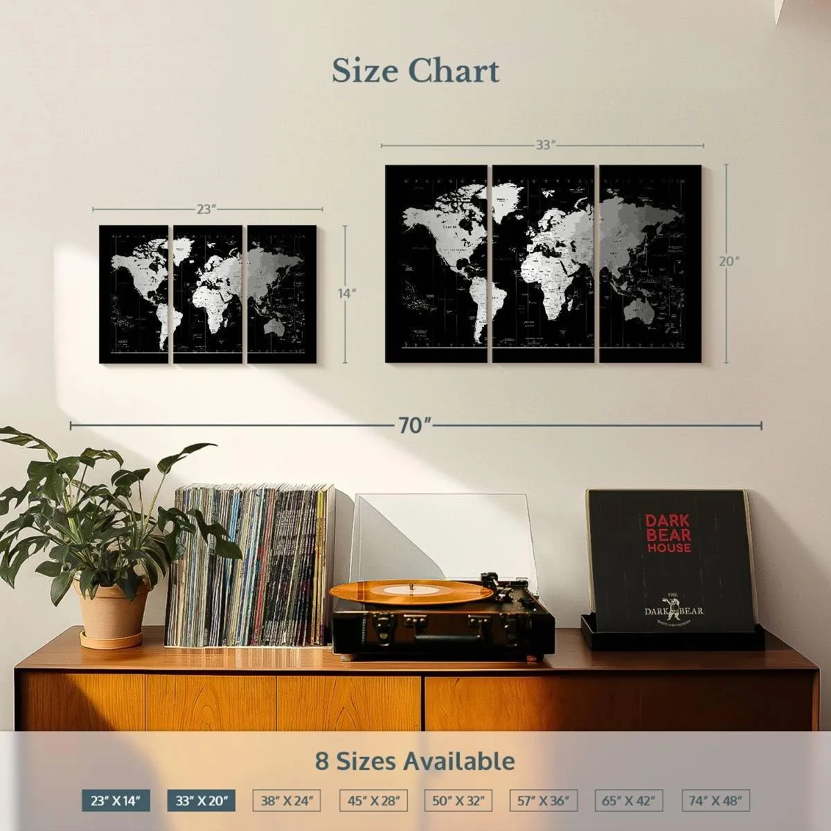 Elephant Stock - Time Zone World Map II Wall Art - Horizontal Multi Panel Canvas - 3 Piece Living Room Wall Decor - Digital Art World Map Multi Piece Wall Art - White And Gray Decor by Michael Tompsett - 23" x 14"