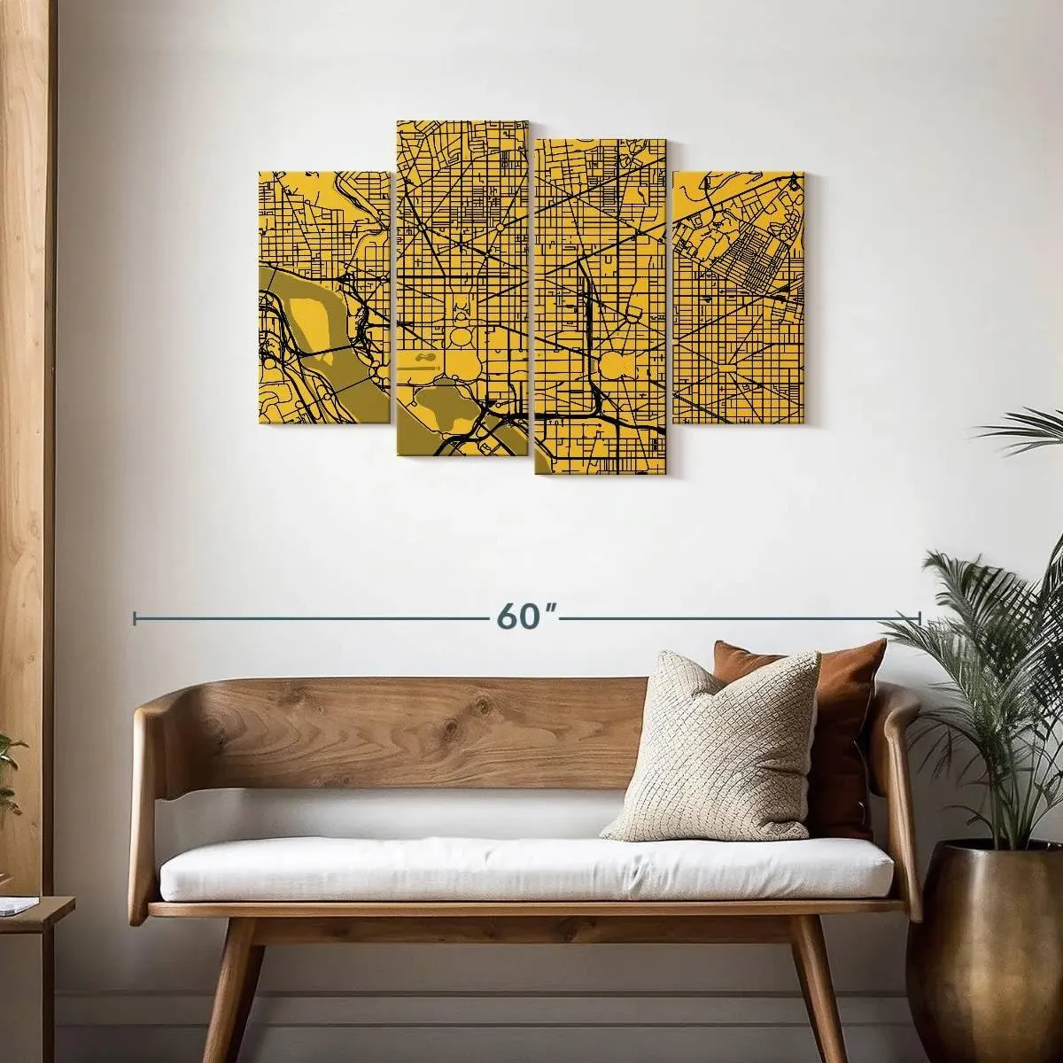 Elephant Stock - Washington Urban Roadway Map Wall Art - Horizontal Multi Panel Canvas - 4 Piece Living Room Wall Decor - Digital Art Urban Maps Multi Piece Wall Art - Yellow And Black Decor by Eugene Soloviev - 43" x 27"