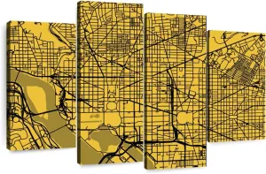 Elephant Stock - Washington Urban Roadway Map Wall Art - Horizontal Multi Panel Canvas - 4 Piece Living Room Wall Decor - Digital Art Urban Maps Multi Piece Wall Art - Yellow And Black Decor by Eugene Soloviev - 43" x 27"