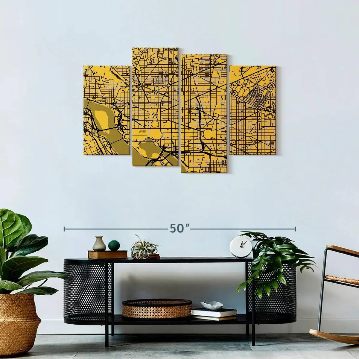 Elephant Stock - Washington Urban Roadway Map Wall Art - Horizontal Multi Panel Canvas - 4 Piece Living Room Wall Decor - Digital Art Urban Maps Multi Piece Wall Art - Yellow And Black Decor by Eugene Soloviev - 43" x 27"